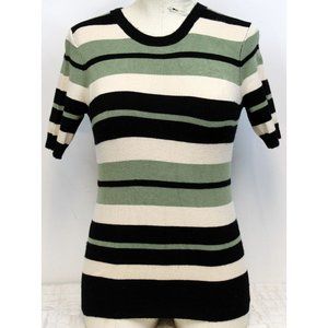 Zara Womens Soft Green Striped Sweater Shirt sz S Short Sleeve Back Snap Button